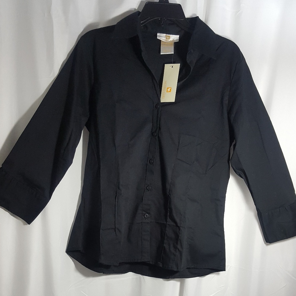 Metro Girl Black Button Down Blouse